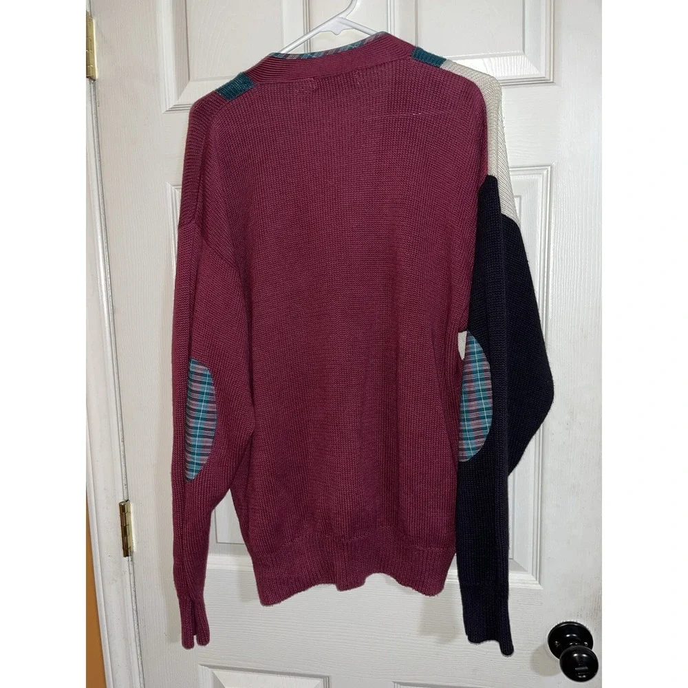Vtg. Players Van Huesen Golf Cardigan , Patched Elbows , Embroidered Ramie Blend
